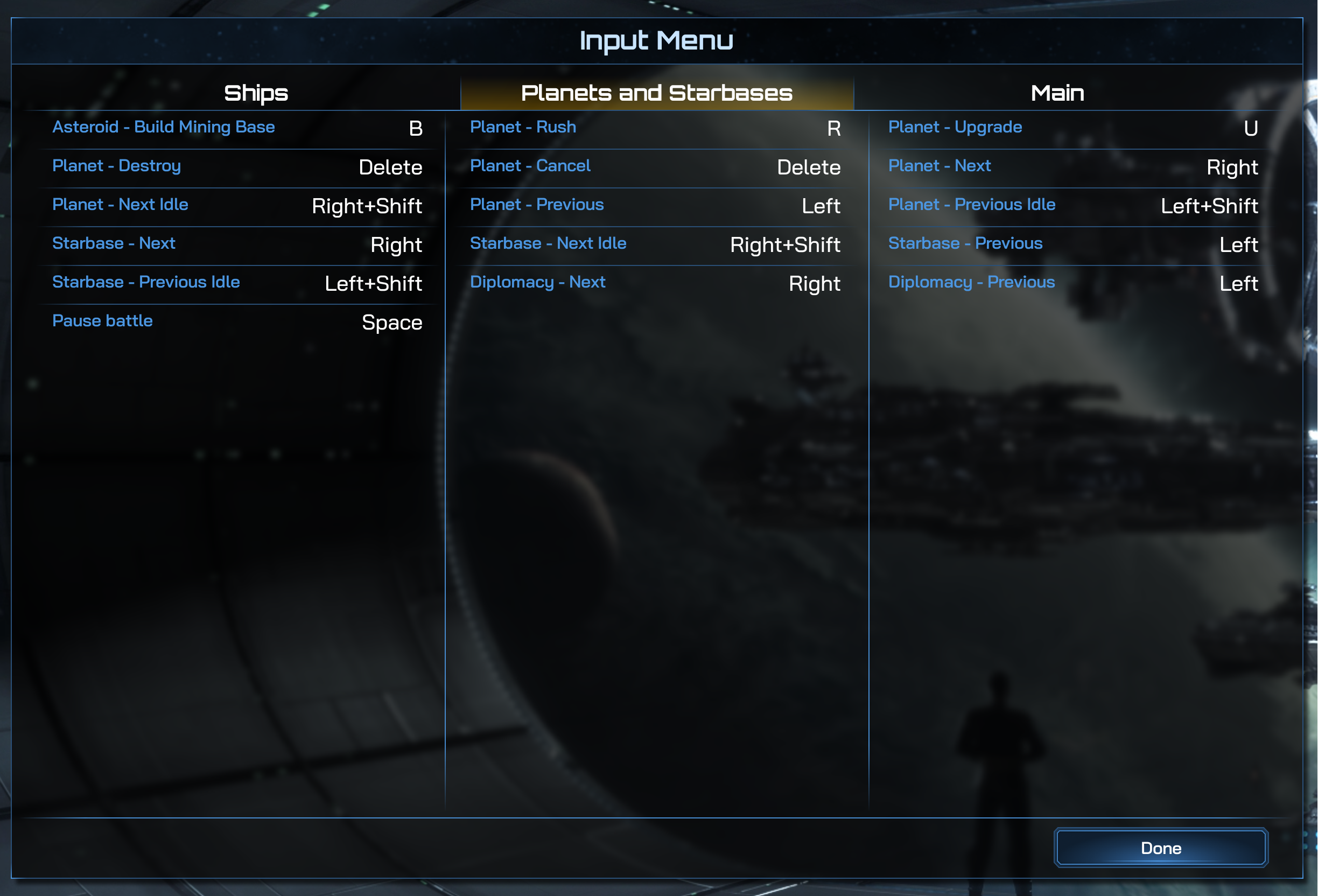 Planet and Starbase Menu